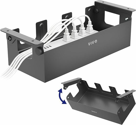 VIVO Flip-Open 16 inch Under Desk Cable Management Holder, Under Standing Desk Steel Cord and Power Strip Organizer, Black, Desk-ACCBM1