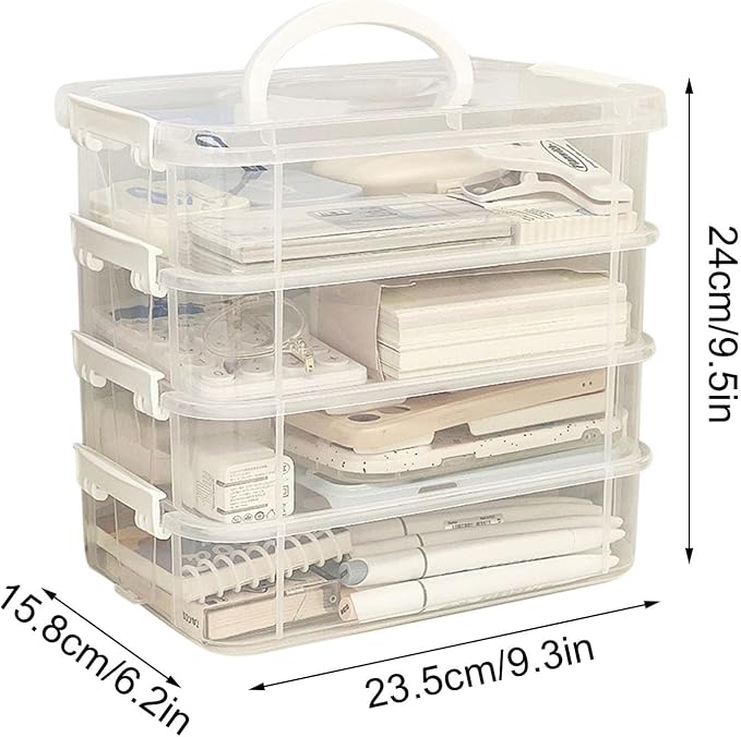 4-Tiers Plastic Storage Box, Stackable Storage Bins With Lids, Handle, Clear File Box Plastic, Parts Tools Sorting Plastic File Storages Boxs For Craft Art School & Office Supplies