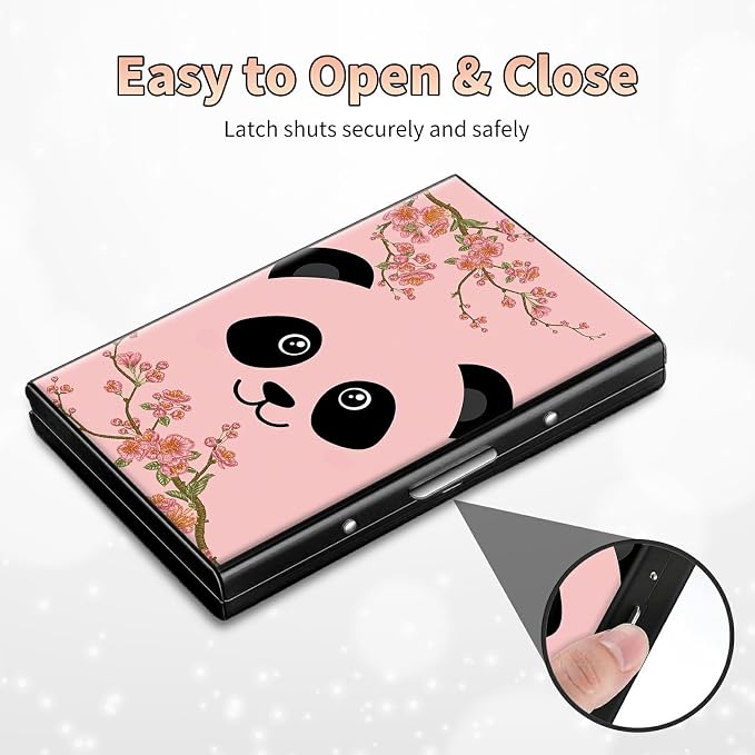 Slim Credit Card Holder, Panda Sakura RFID Blocking Metal Wallet for Men & Women, Aluminum Minimalist Hard Case Pocket-Sized Business Cards Organizer (Fits Up to 10 Cards)