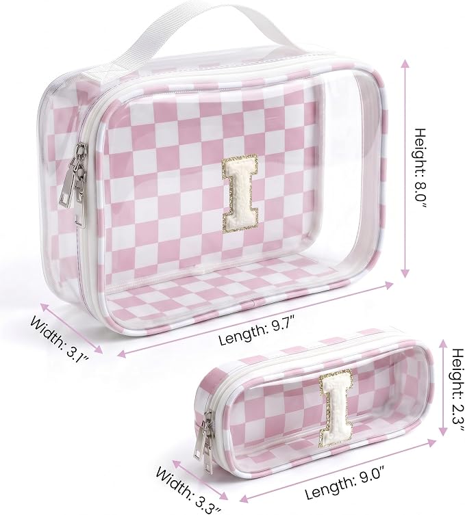 LETGO Gifts for Girls Kids - Teen Girl Teenage Gifts Idea,7 8 9 10 11 12 13 14 15 16 Year Old Girl Birthday Gifts,Sweet Girls Gift,Personalized Gifts for Girls,Initial Makeup Bag (I,Pink&Beige)