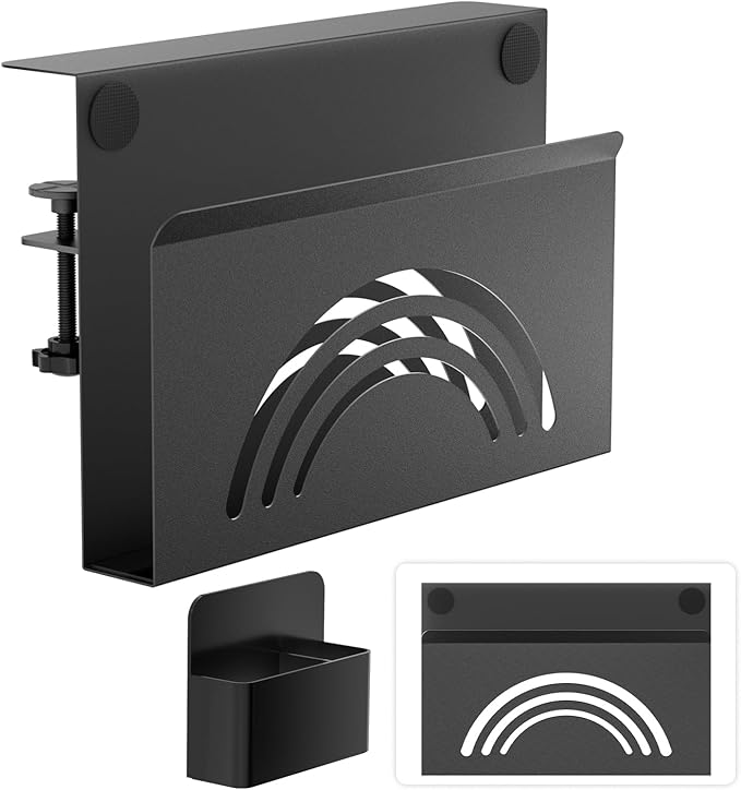 Onemake Rainbow Desk Side Storage, No Drill Laptop Holder, Clamp on Desks Shelf with Magnetic Pen Holder, Hanging Desk Organizer for Home Office, Fits Flat Edge Tables 0.4" to 2.3"