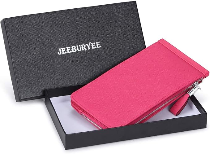 Women's Genuine Leather Credit Card Holder RFID Long Zipper Purse Wallet