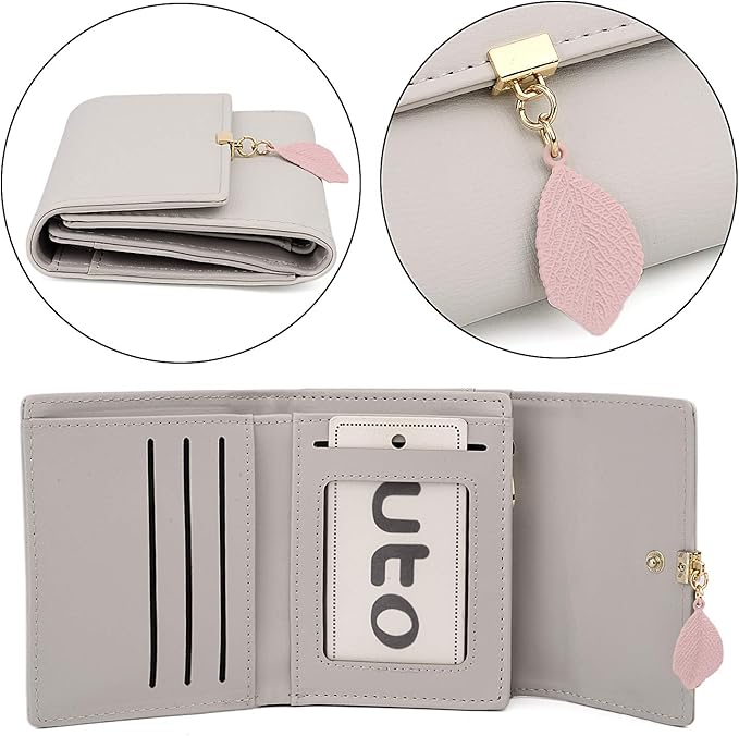 UTO RFID Wallet for Women PU Leather Leaf Pendant Card Holder Phone Checkbook Organizer Zipper Coin Purse | Leaf Pendant, Card Holder, Phone, Checkbook, Organizer, Zipper