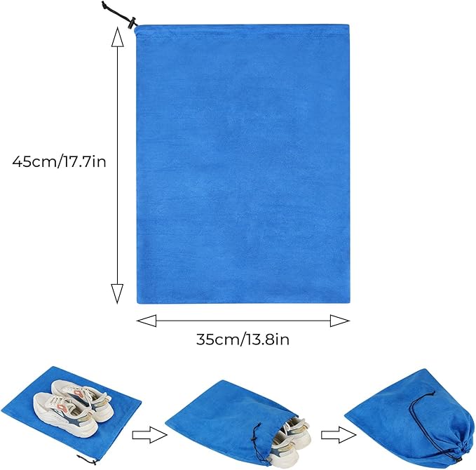 LAKE OF FIRE 4-Piece Travel Shoe Bags for Packing, 17.7" x 13.8" Dustproof Shoe Bags - Flannel Shoe Pouch with Drawstring Closure,Washable & Reusable(Blue)