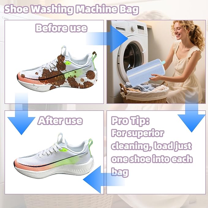 Shoe Washing Machine Bag Shoe Laundry Bags for Sneakers Reusable 2pc Shoes Cleaning Bags 360° Deep Clean for All Shoes Types With Invisible Zipper