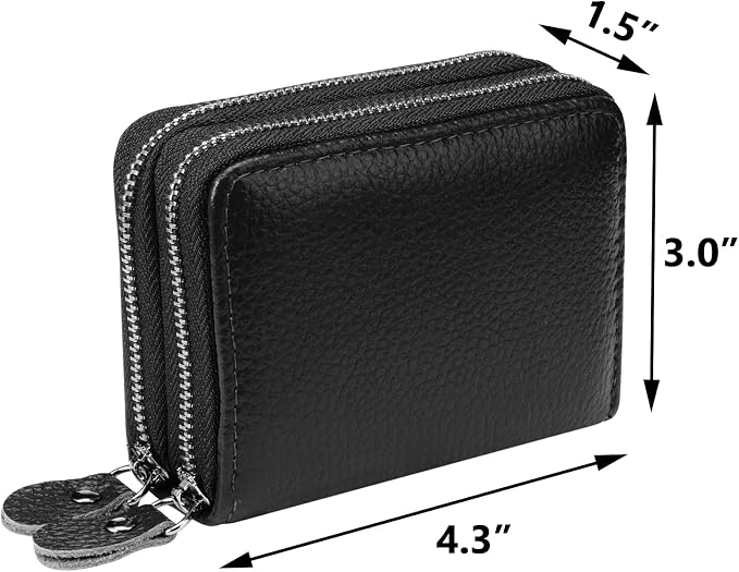 traderplus Women's RFID Blocking Leather Zipper Card Wallet Small Purse Credit Card Case Holder for Mother Day Gift (Black)