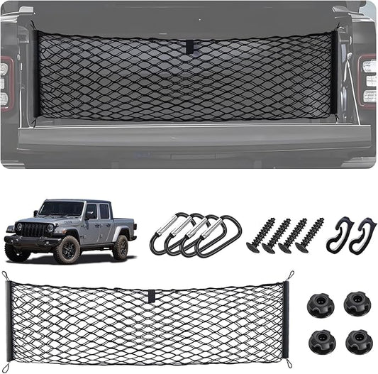 Envelope Style Cargo Net for 2020-2026 Jeep Gladiator Accessories, Rear Trunk SUV Mesh Cargo Net, Upgraded 5mm Bungee & Double-Layer Nylon Storage Tailgate Netting Grocery&Tools Holder Organizer