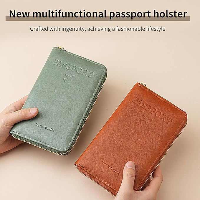 Multi-Functional RFID Passport Wallet Set, Blocking Passport Holder Travel Wallet, Holds Phones, Anti-Theft Protective Case with Multiple Card Pockets for Secure Travel Essentials (Blue)