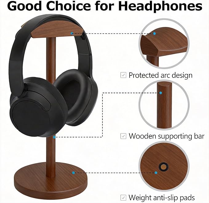 Universal Headphone Hanger Holder Organizer Keeper Racks Storage for Desk Gaming Headset Stand Premium Functional Craftmanship Headset Stand Accessories Walnut