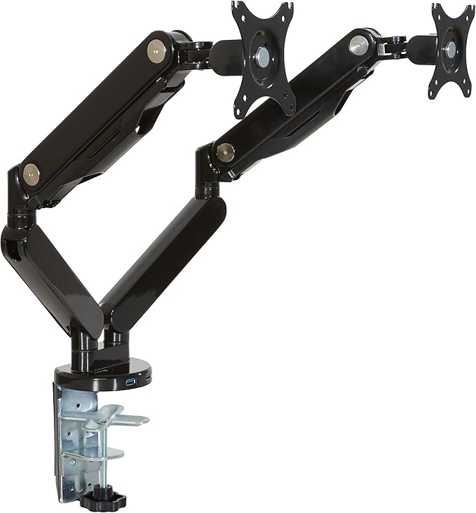 Office Star Ascend II Double Monitor Arms with Dual USB 3.0 Ports, 3-Point Rotation and VESA Mounting Bracket for 17-inch to 30-inch Monitors, Black