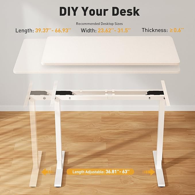 Dual Motor Standing Desk Frame, Height Adjustable Electric Desk Frame (27.5"??6.5"), 160 lbs Capacity, Quiet Sit Stand Desk with Memory Controller, Home Office Desk Frame White