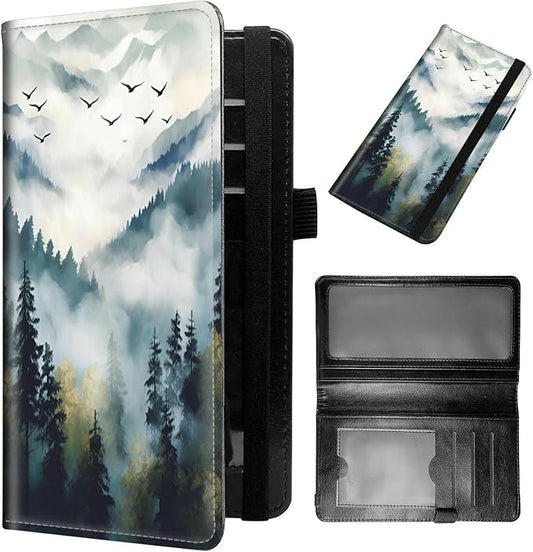 Checkbook Cover for Women & Men PU Leather Checkbook Covers for Personal Checkbook Slim Check Book Credit Card Holder Holder Wallet with RFID Blocking for Duplicate Checks,Misty Forest
