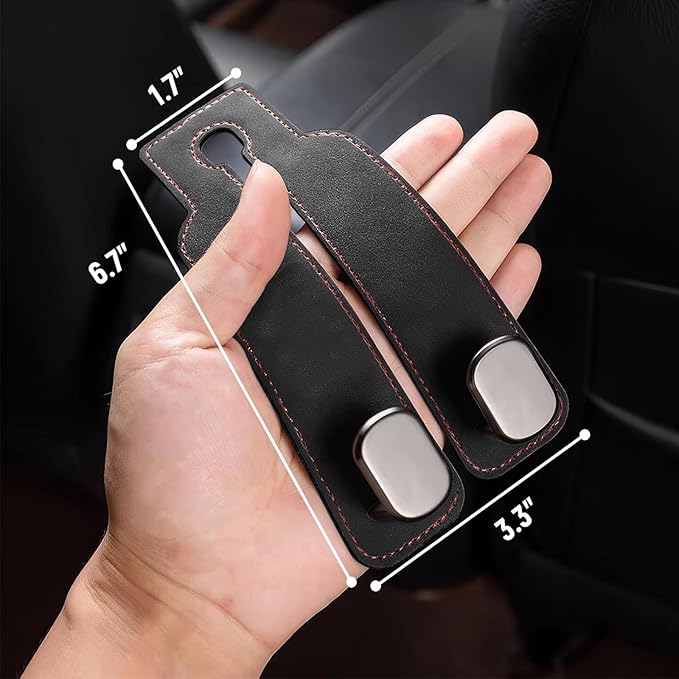 Premium Leather Car Headrest Hook for Purses and Bags - Seat Back Storage Holder (Black, 1 Pack)