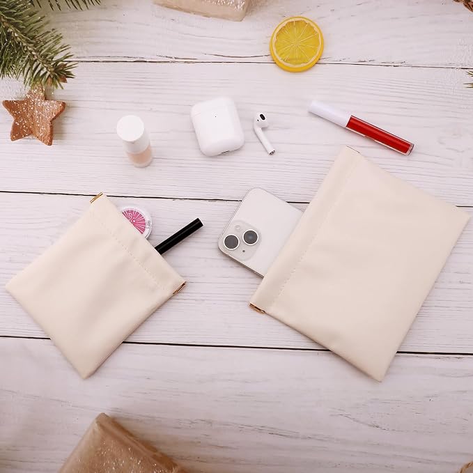 2 PCS Ladies Small Makeup Bag for Purse,Small Makeup Pouch,Purse organizer,Coin purse lipstick Cosmetic Accessories Organizer,Travel Set Organizer,Waterproof Portable Zipperless Self-Sealing(Cream)