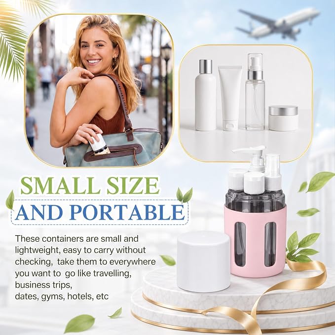 5 Pack 4 in 1 Travel Bottles Set Bulk, Leak Proof Travel Containers for Toiletries with Spray Bottle, Lotion Bottle and Flip Cap Bottles, Portable TSA Approved Trip Accessories
