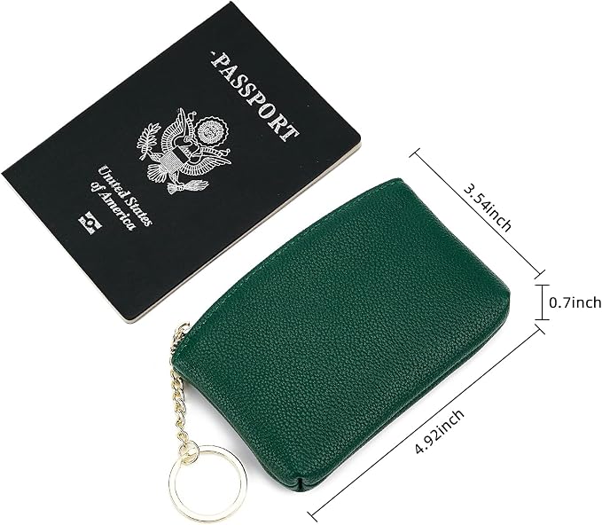 WOZEAH Artificial Leather Coin Purse Change Purse With Key Chain Ring Zipper For Men Women (A Green)