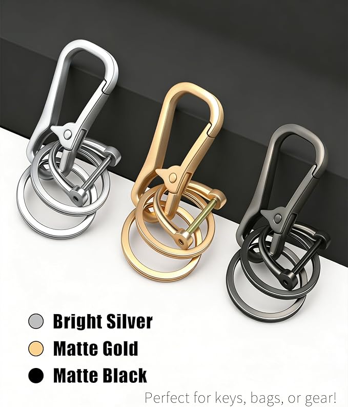 Metal Keychain Clip with Key Rings and D Ring, Heavy Duty Carabiner Key Chain Hook Holder for Car Home Keys