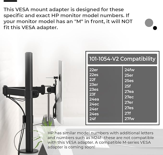 HumanCentric VESA Mount Adapter for HP Monitors 22er, 22es, 22f, 23er, 23es, 23f, 24ea, 24ec, 24er, 24es, 24f, 24fw, 25er, 25es, 25f, 27er, 27ea, 27es, 27f, 27fw, 27ec VESA Adapter Bracket (White)