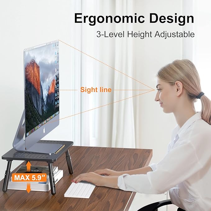 Bracwiser Foldable Monitor Riser Metal Computer Stand for Desk 3 Height Adjustable Laptop Stand with Pen Storage, MST013