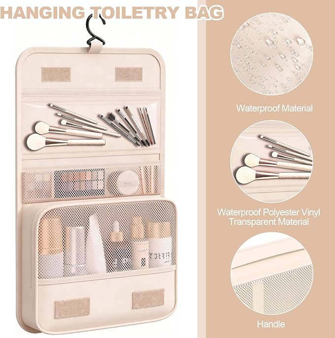 8 Set Packing Cubes for Travel,Suitcase Organizer Bags for Luggage with Shoe & Hanging Toiletry Bag, Vacation Essentials & Accessories for Cruise Ship, Airplane Must-Have,Road Trip & Camp Gifts(Cream)