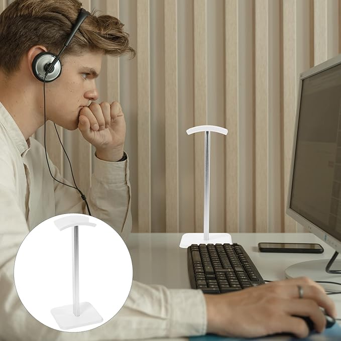 Headphone Stand Aluminum Gaming Headset Holder Earphone Hanger Desk Headset Mount Rack for Home and Office Display White