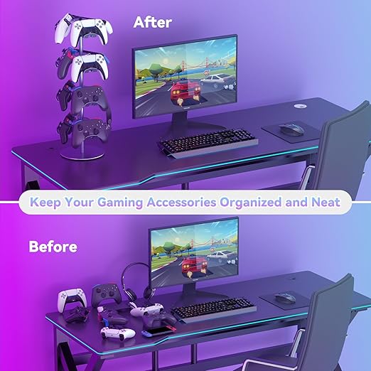 4 Tiers 360 Degree Rotatable Game Controller Stand for PS5 Xbox Nintendo Switch PS4, Aluminum Alloy Headset Controller Holder for Desk, Universal Gaming Headphone Stand Organizer Rack, Grey