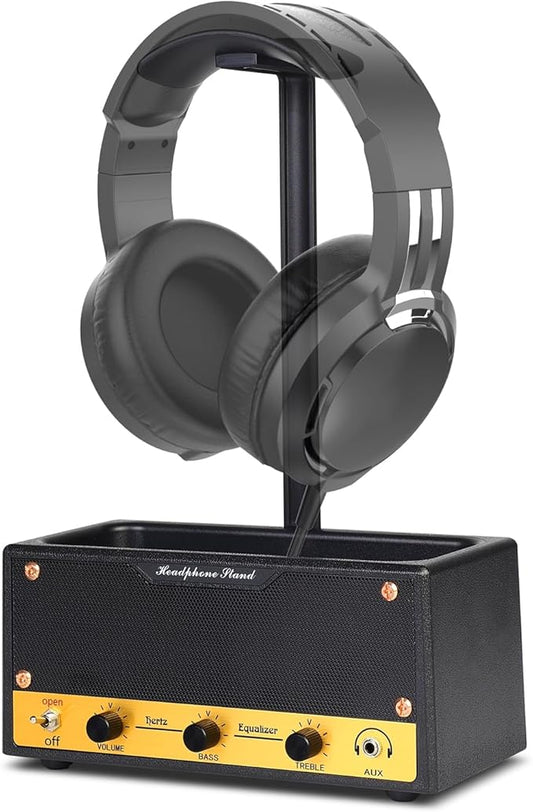 Headphone Stand with Cable Storage, Display Music Lovers' Decorative Items & Suitable Headphone Holder, Contains 1 Base 1 Support Rod 1 Headrest (Metal Texture Black)