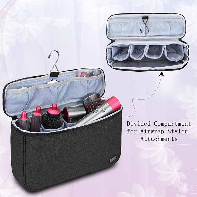 Teamoy Travel Storage Bag Compatible with Dyson Airwrap Styler, Portable Travel Organizer for Airwrap Styler and Accessories, Top-Opened, Black