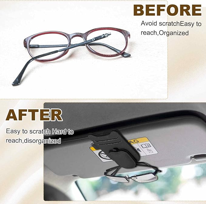 HARFINGTON 2 Pcs Sunglass Holder for Car Magnetic Leather Glasses Holder Universal Visor Sunglasses Clip Car Accessories Interior for Glasses Ticket Cards,Light Brown