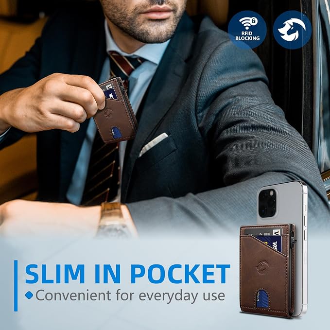 Wallet for Men, Slim Pop Up Card Holder with RFID Blocking, Minimalist Bifold Wallet with 9 Card Slots, ID Window and Cash Pocket, Metal Flip Case with Magnetic Closure, Gift Box