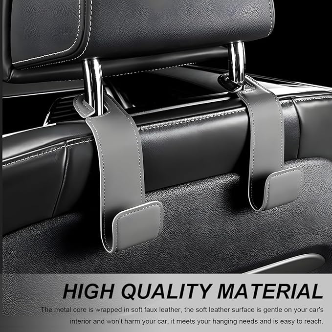 2 PCS Car Seat Headrest Hooks, Microfiber Leather Hanger Holder Hook for Hanging Purse and Bag, Universal Vehicle Back Seat Organizer Hook for Grocery Bag Handbag Coat (Gray)