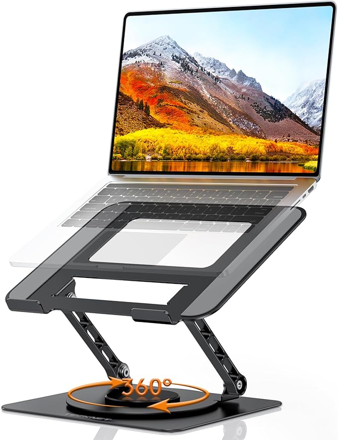 TECKNET Laptop Stand for Desk, 360 Rotating Base, Ergonomic Foldable Computer Stand for Laptop Riser Height Adjustable, Compatible with MacBook Pro, All Laptops 10-17" - Black
