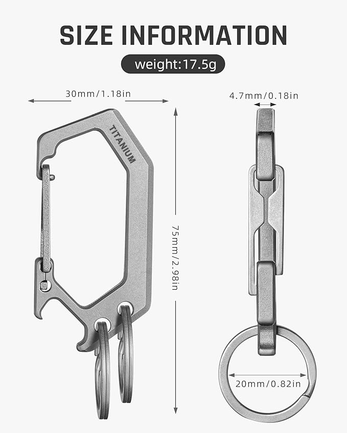 TISUR Titanium Carabiner Keychain Clip, Heavy Duty Key Ring Holder,Bottle Opener Car Key Chains for Men Women