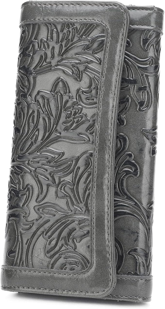 MEITRUE Women's Wallet Leather RFID Blocking Trifold Ladies Purse Embossed long Clutch Card Holder Phone Checkbook Organizer