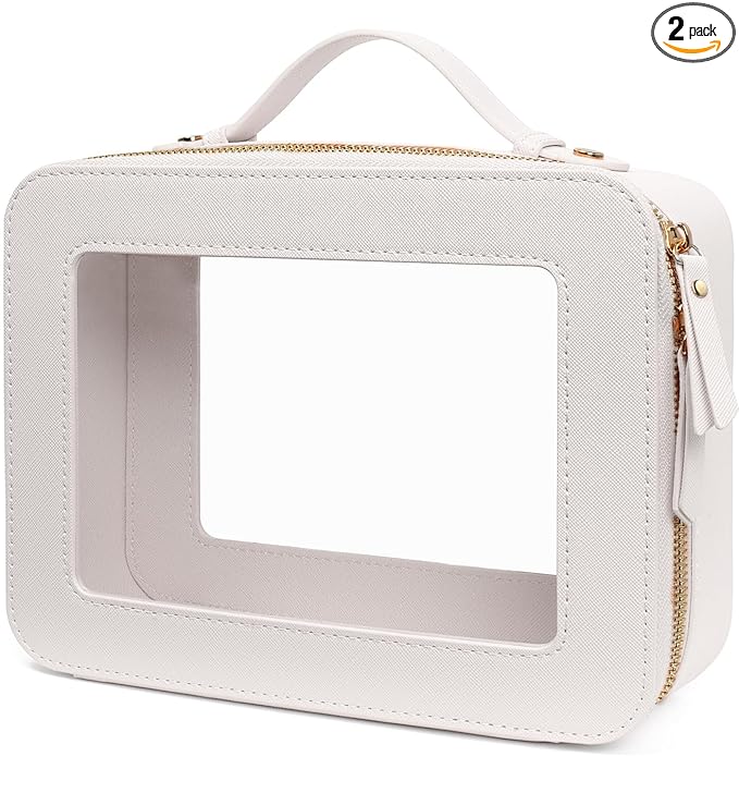 LETGO Clear Makeup Bags, TSA Approved Toiletry Bag with Zipper, Clear Makeup Organizer Large Fit Carry-on Travel Essentials,Clear Cosmetic Bags for Women Men (Large-White) (YunGoGo)