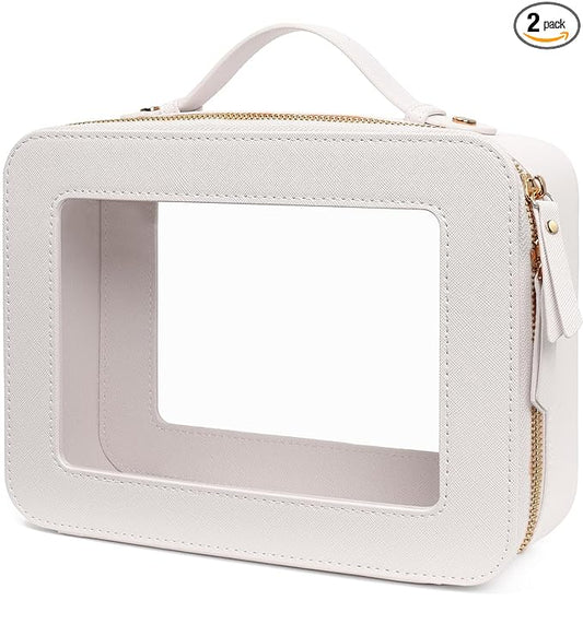 LETGO Clear Makeup Bags, TSA Approved Toiletry Bag with Zipper, Clear Makeup Organizer Large Fit Carry-on Travel Essentials,Clear Cosmetic Bags for Women Men (Large-White) (YunGoGo)