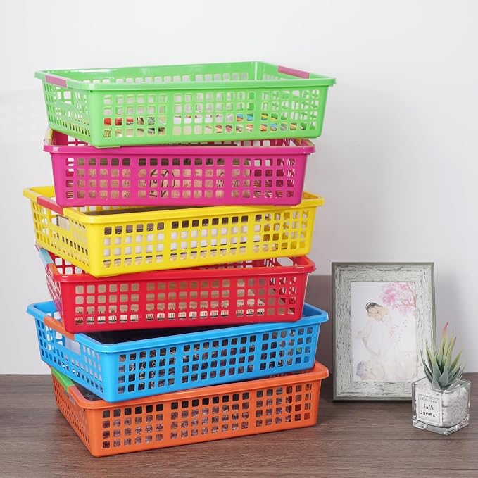 ZZYFGH 6 Pack Plastic Classroom Paper Organizers, Turn in Trays Classroom,Paper Trays for Classroom, Book Baskets for Library, Drawers, Office, Home(12.6 * 9.8 * 3.1in)