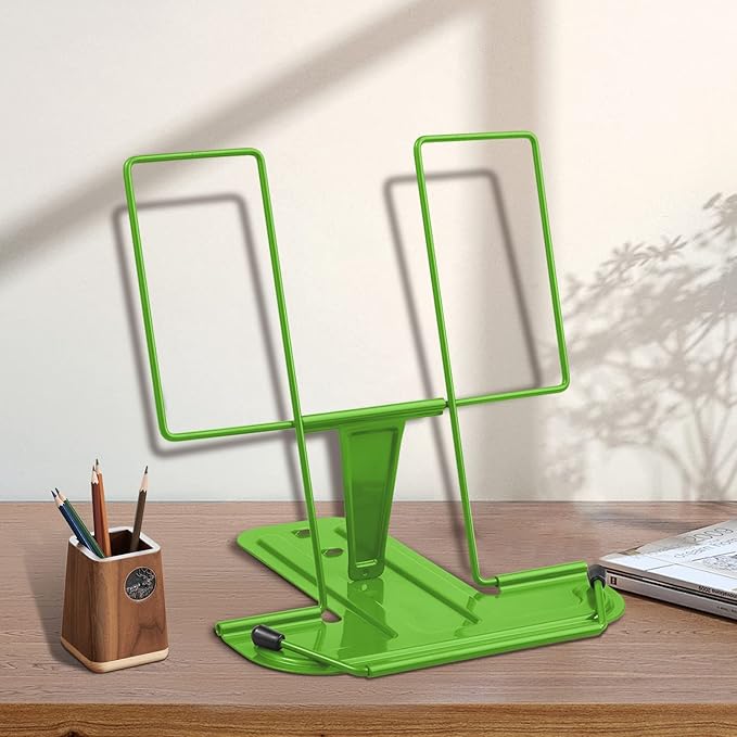 Honagu Book Stand for Reading, Adjustable Reading Rest Book Holder, Documents Holder, Sturdy Typing Stand for Recipes Textbooks Tablet Music Books (Green)