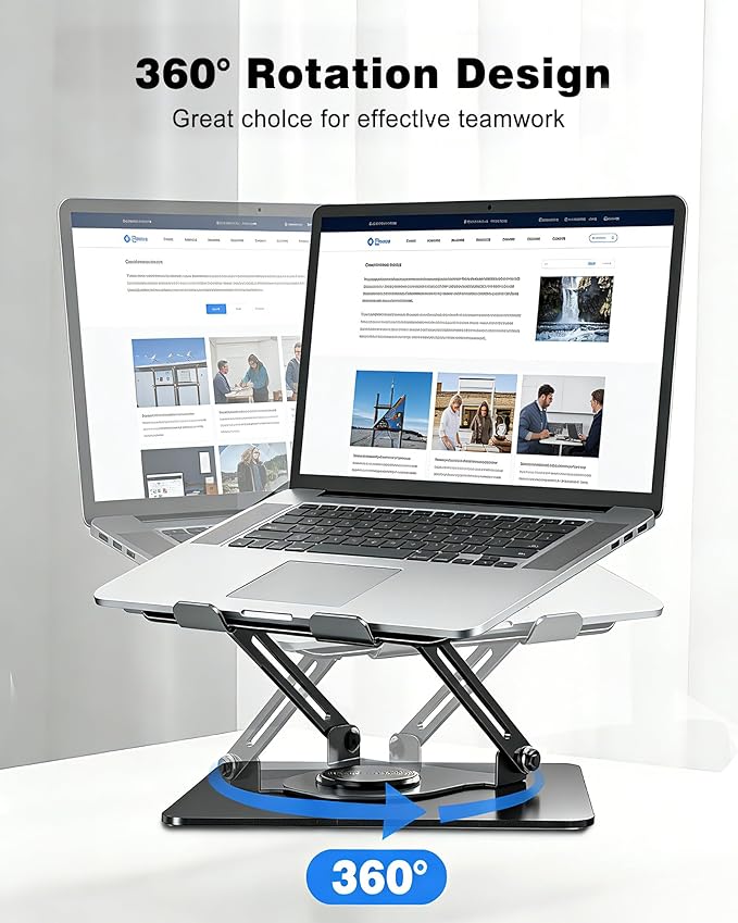 360° Rotating Laptop Stand, Foldable & Height Adjustable Metal Macbook Stand with Ventilated Design for Better Cooling, Ergonomic Portable Notebook Holder for MacBook, Office Work Laptops 10-16 inch