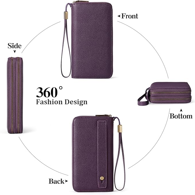 GAEKEAO Wallet for Women Clutch RFID Blocking Wristlet Leather Purse Large Capacity Credit Card Holder with Grip Hand Strap