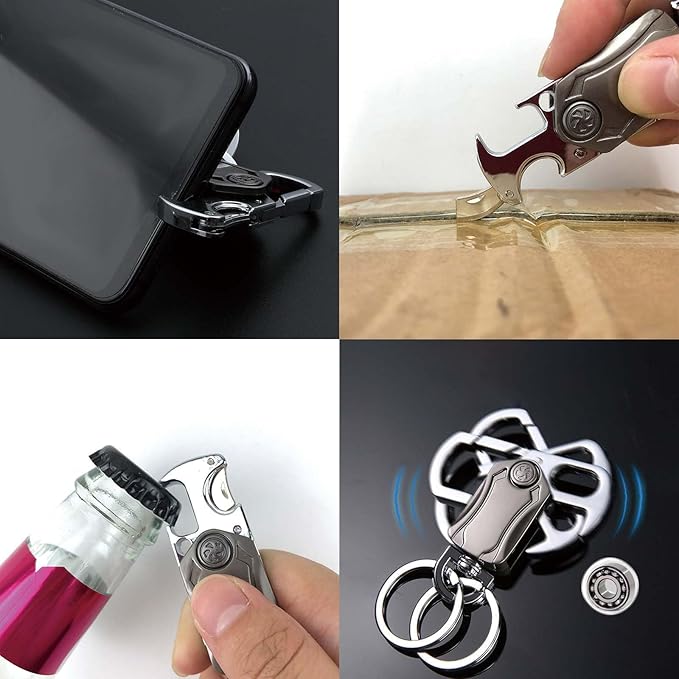 Multi-Function Keychain for Men - Dual Key Ring Organizer with Bottle Opener, Phone Stand & Fidget Spinner，Llaveros para Hombres Car Key Chain.