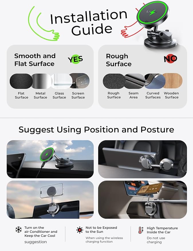 LISEN Qi2.2 25W Magsafe Car Mount Charger,[More Stable & Faster Charging] Suction Cup Phone Mount, Wireless Car Charger 25W for iPhone 17 16 Samsung Galaxy S26 Ultra,15W for iPhone 17e 15 14 13 12