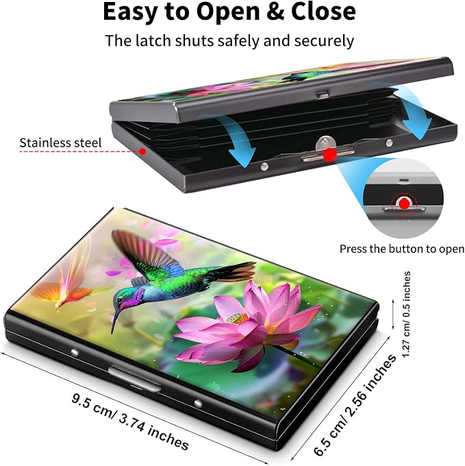 Metal Wallet,Credit Card Holder for Women Men,RFID Blocking Card Holder Wallet Mini Slim Aluminum Wallet ID Case Hard Card Case Business Card Holder Case,Hummingbird Lotus