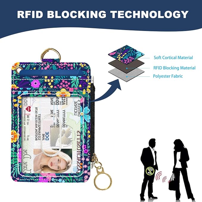 Slim Wallet Credit Card Holder, Purple Floral Print X, RFID Wallet Women Cute Small Front Pocket Wallet With Zipper, PU Leather Thin travel RFID Blocking Card Case ID Window,Ladies Gifts