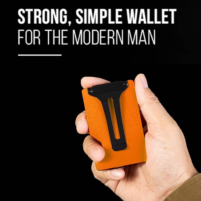 Slim Wallet for Men,RFID Blocking Minimalist Metal Wallet, Money Clip/Cash Holder, Front Pocket Aluminum Credit Card Holder, Ideal Gift for Men-Matte Orange