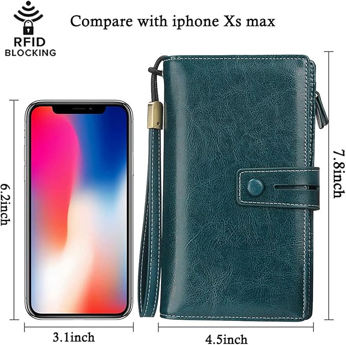 FT FUNTOR Women's Big Fat RFID Blocking Wallet Leather Zip Around Clutch Large Phone Organizer Wristlet