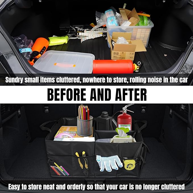 Hovom 2PCS Car Trunk Organizer, Collapsible Trunk Backseat Organizer, Multi-Compartment Car Organizers and Storage, Foldable Trunk Storage Organizer for SUV, Road Trip Essentials Accessories (2PCS)