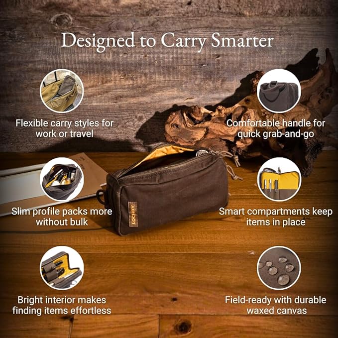 LOCHBY® Venture Pouch | Multipurpose Tactical Tool Bag | Water Resistant Waxed Canvas | Dual-Sided Zipper Pouch | for Motorcycle, Bike, EDC, Pen, Pencil, Art, Tech & Travel