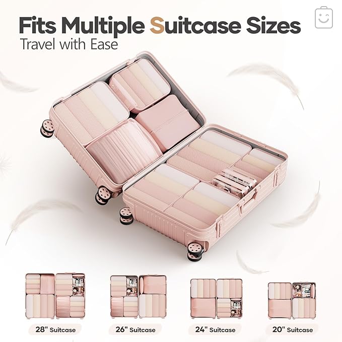 Veken 11 Set Compression Packing Cubes for Travel Essentials,Compressible Expandable Large Luggage Suitcase Organizer Bags for Clothing,Durable Space Saver Storage Bags with Toiletry Bags(Beige)