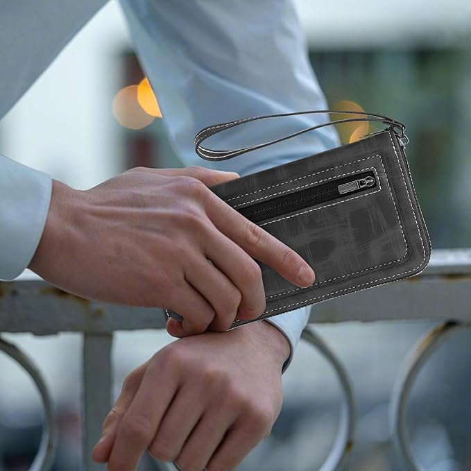 Long Wallets for Men, PU Leather Men's Wallets with Removable Wrist Strap, Multi Card Slot Mens, Zipper Wallets for Men with 8 Card Slots and Zip Coin Pocket (Grey)